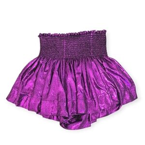 QUEEN OF SPARKLES Swing Shorts In Metallic Purple Small